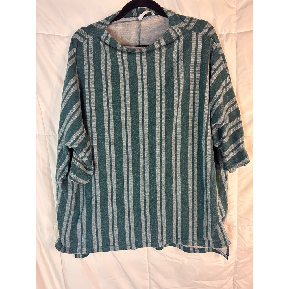 PIPHANY Womens Green Gray Striped Tunic‎ Top Oversized 3X